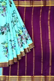 Printed Mysore crepe pure silk saree in  pool blue