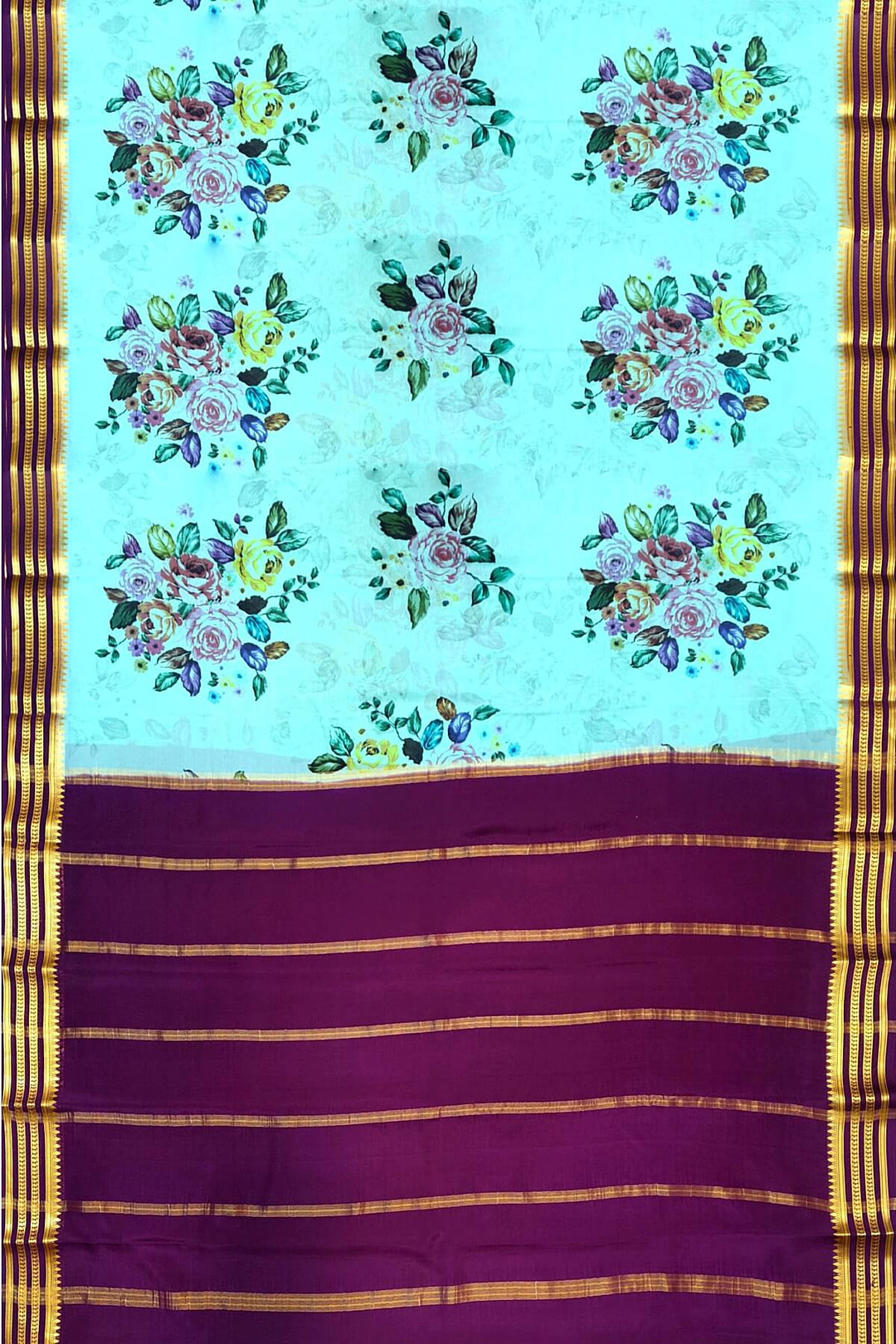 Printed Mysore crepe pure silk saree in  pool blue