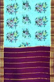 Printed Mysore crepe pure silk saree in  pool blue