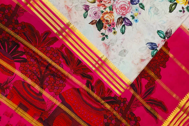 Printed Mysore crepe pure silk saree in  lavender
