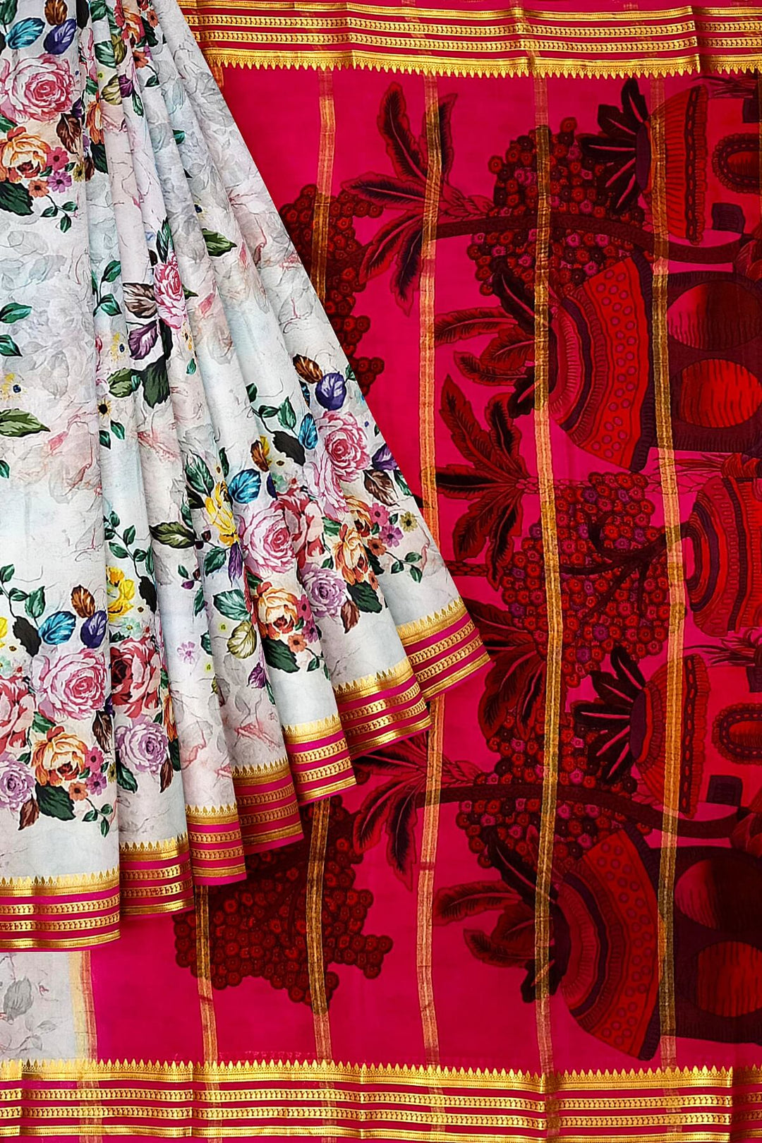 Printed Mysore crepe pure silk saree in  lavender