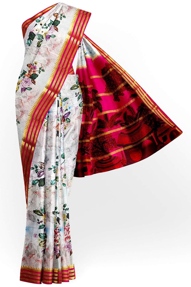 Printed Mysore crepe pure silk saree in  lavender