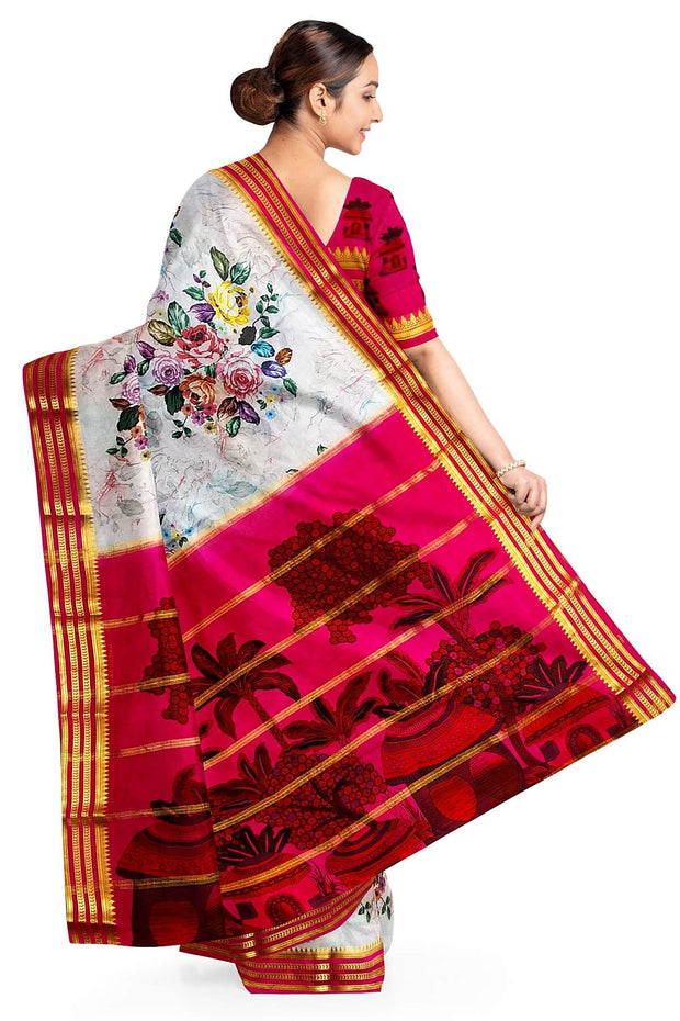 Printed Mysore crepe pure silk saree in  lavender