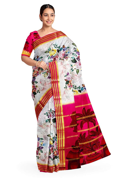 Printed Mysore crepe pure silk saree in  lavender