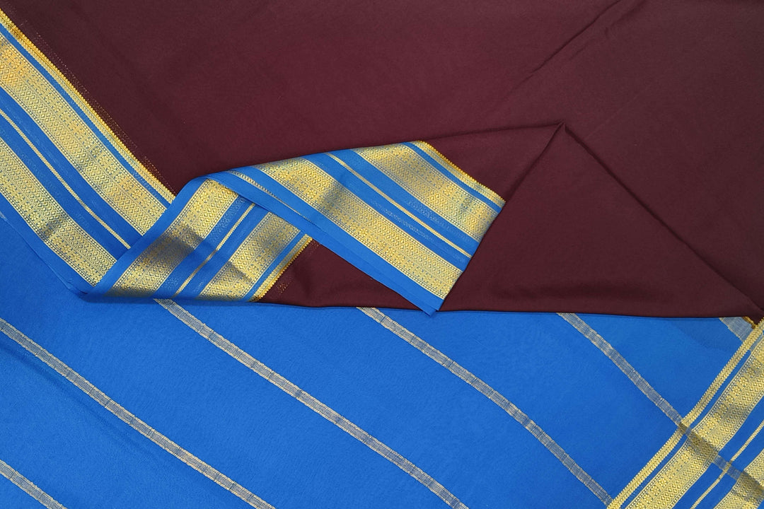 Mysore crepe pure silk saree in  wine with a contrast pallu