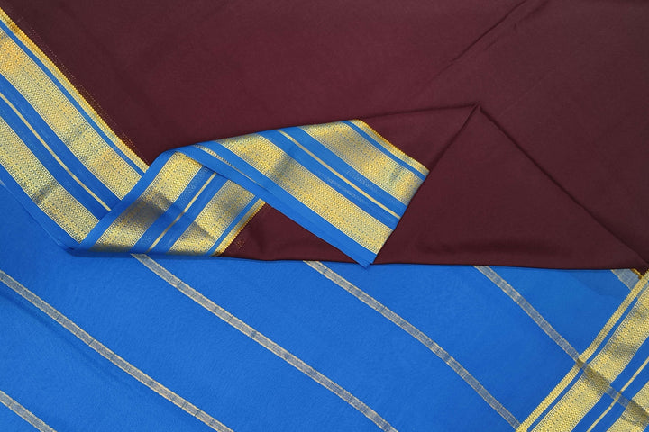 Mysore crepe pure silk saree in  wine with a contrast pallu