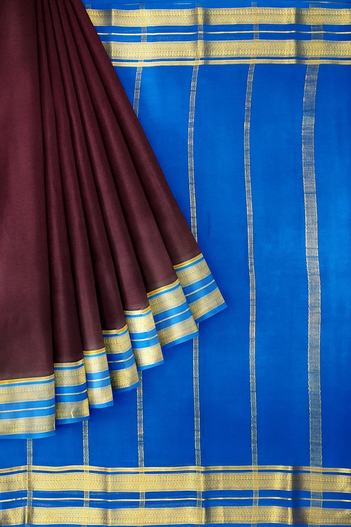 Mysore crepe pure silk saree in  wine with a contrast pallu