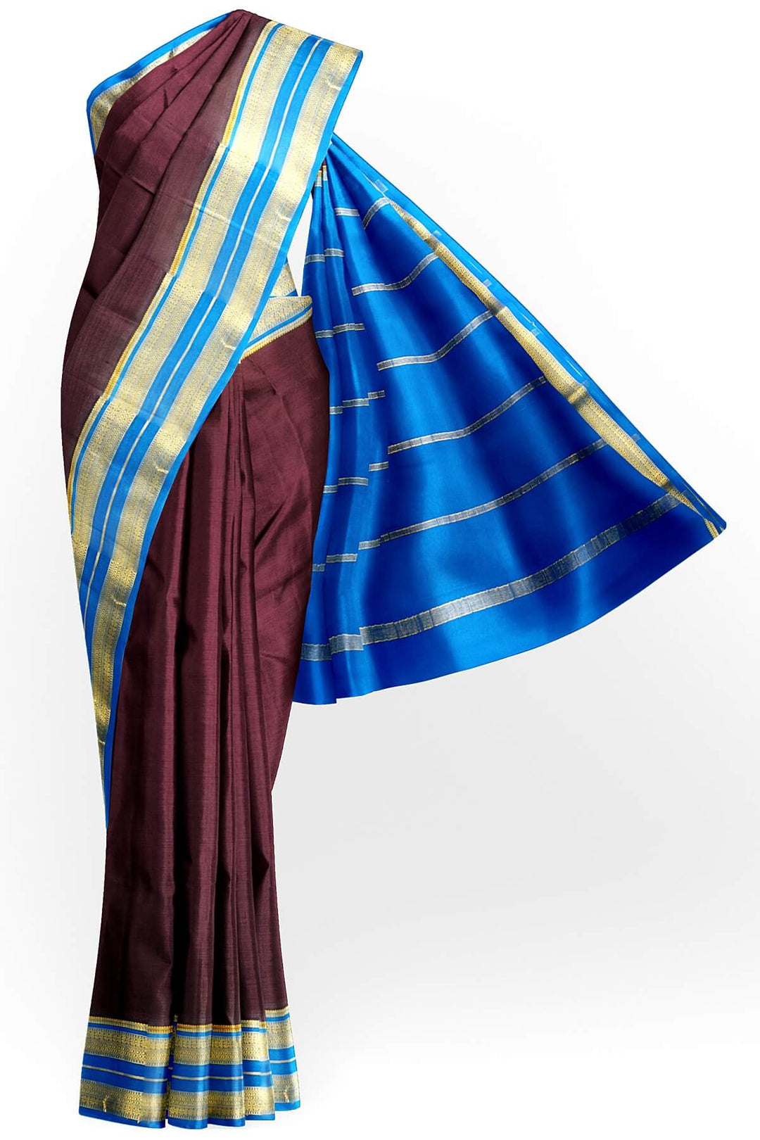 Mysore crepe pure silk saree in  wine with a contrast pallu