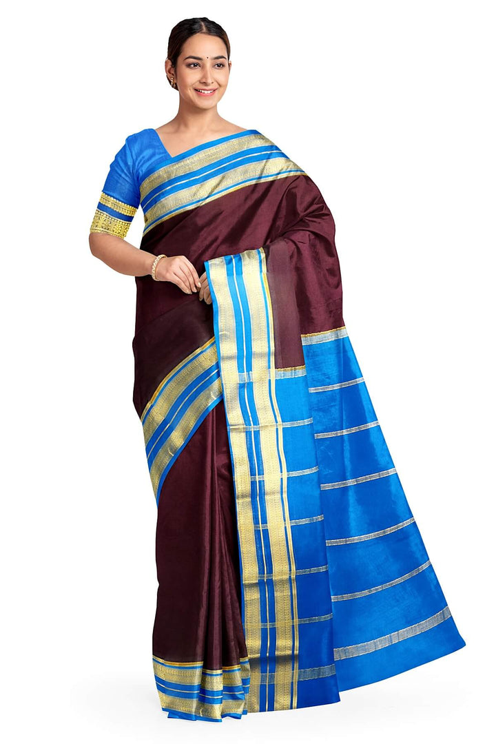 Mysore crepe pure silk saree in  wine with a contrast pallu