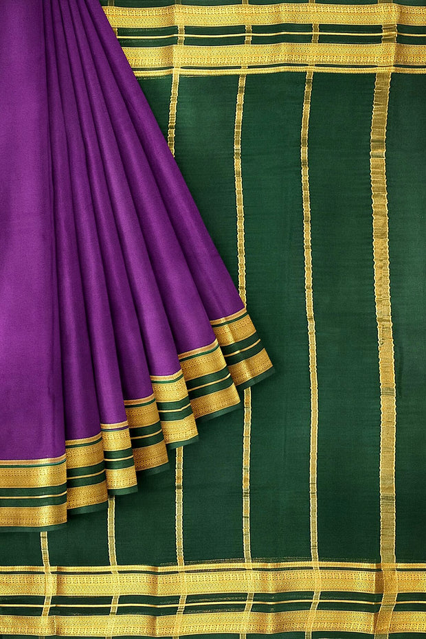 Mysore crepe pure silk saree in  violet with a contrast pallu