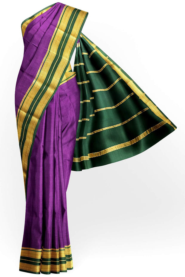 Mysore crepe pure silk saree in  violet with a contrast pallu