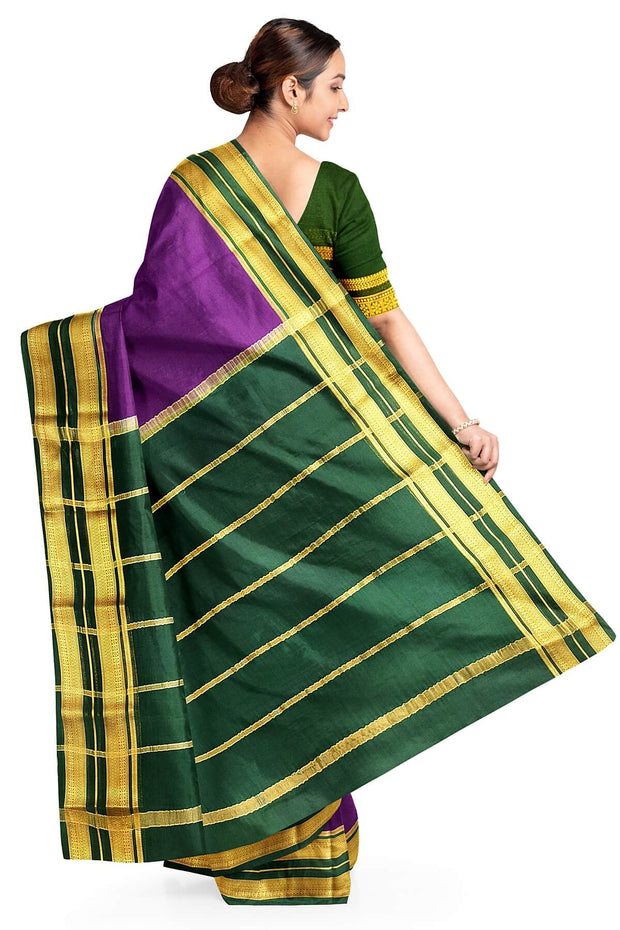 Mysore crepe pure silk saree in  violet with a contrast pallu