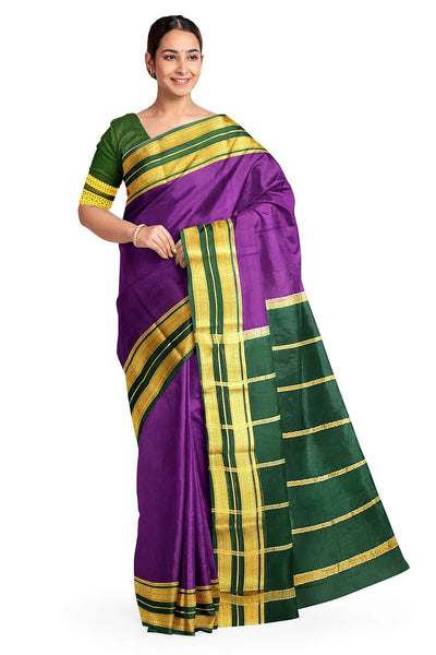 Mysore crepe pure silk saree in  violet with a contrast pallu