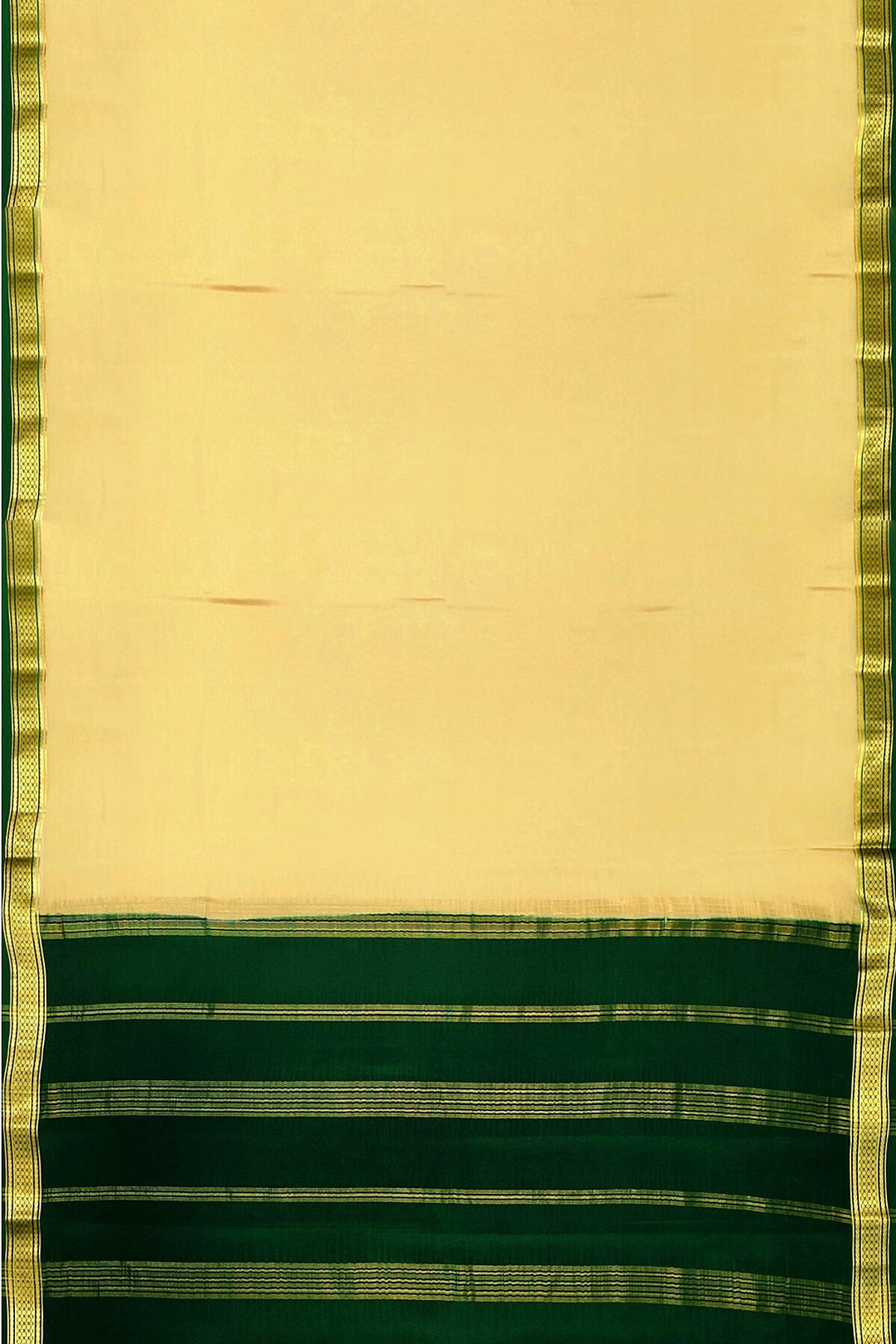 Mysore crepe pure silk saree in beige with contrast pallu & a two  inch border