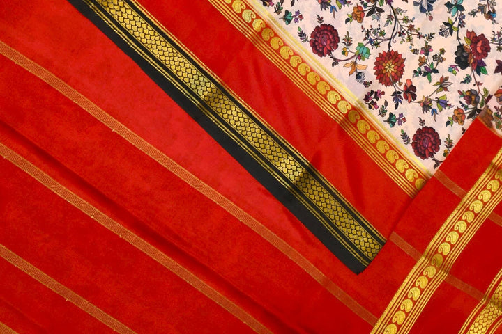 Printed Mysore crepe pure silk saree in  light pink with Bentex border