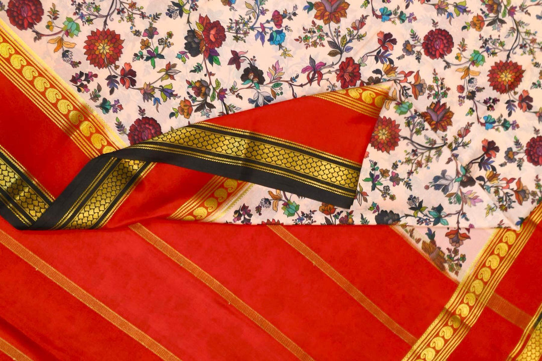 Printed Mysore crepe pure silk saree in  light pink with Bentex border