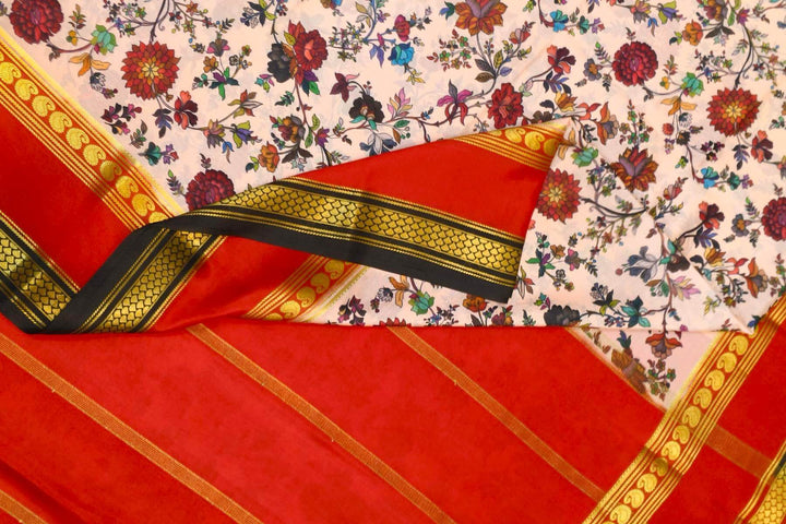 Printed Mysore crepe pure silk saree in  light pink with Bentex border