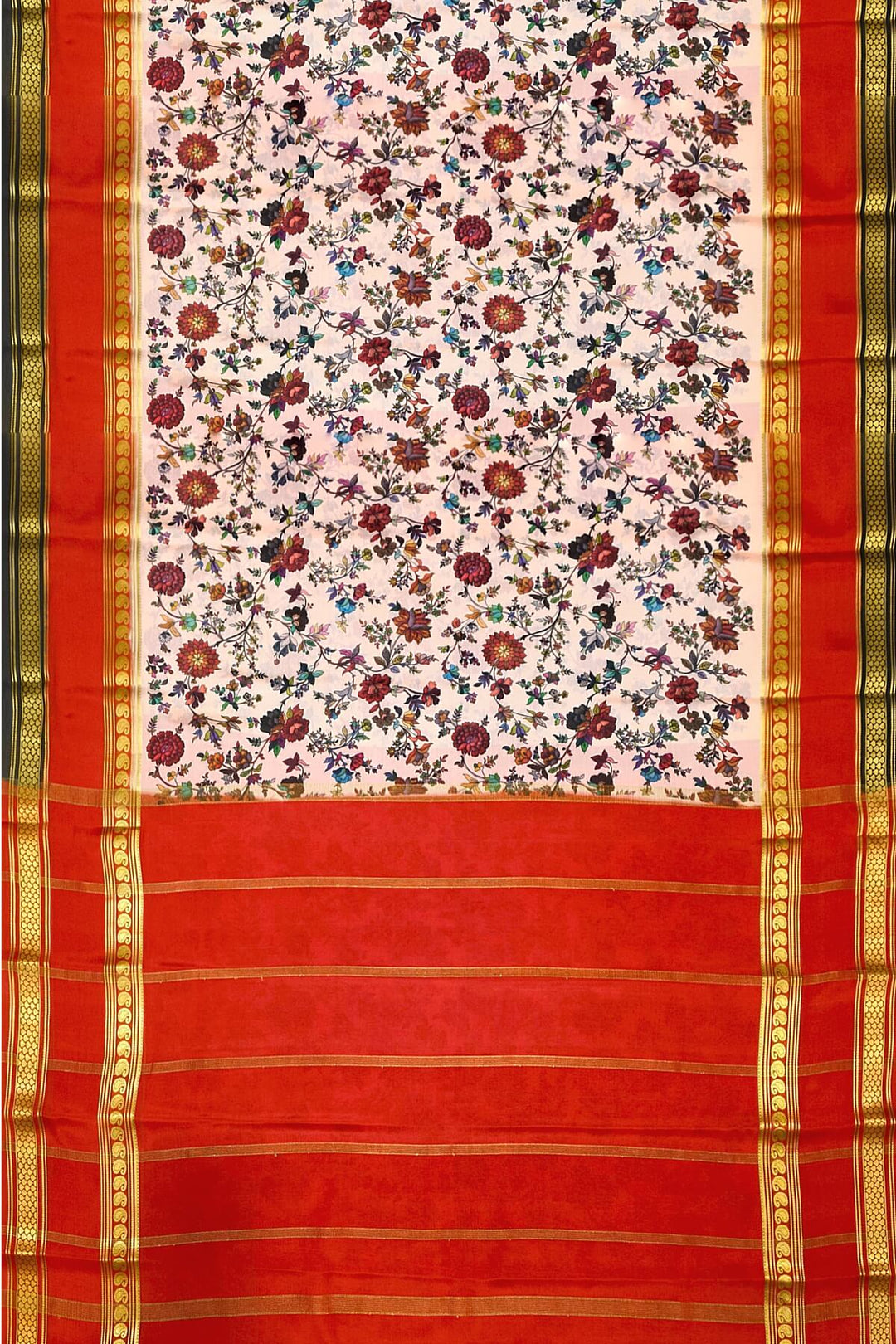 Printed Mysore crepe pure silk saree in  light pink with Bentex border