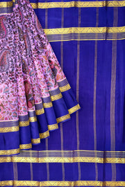 Printed Mysore crepe pure silk saree in  dark lavender with Bentex border