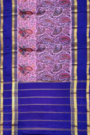 Printed Mysore crepe pure silk saree in  dark lavender with Bentex border
