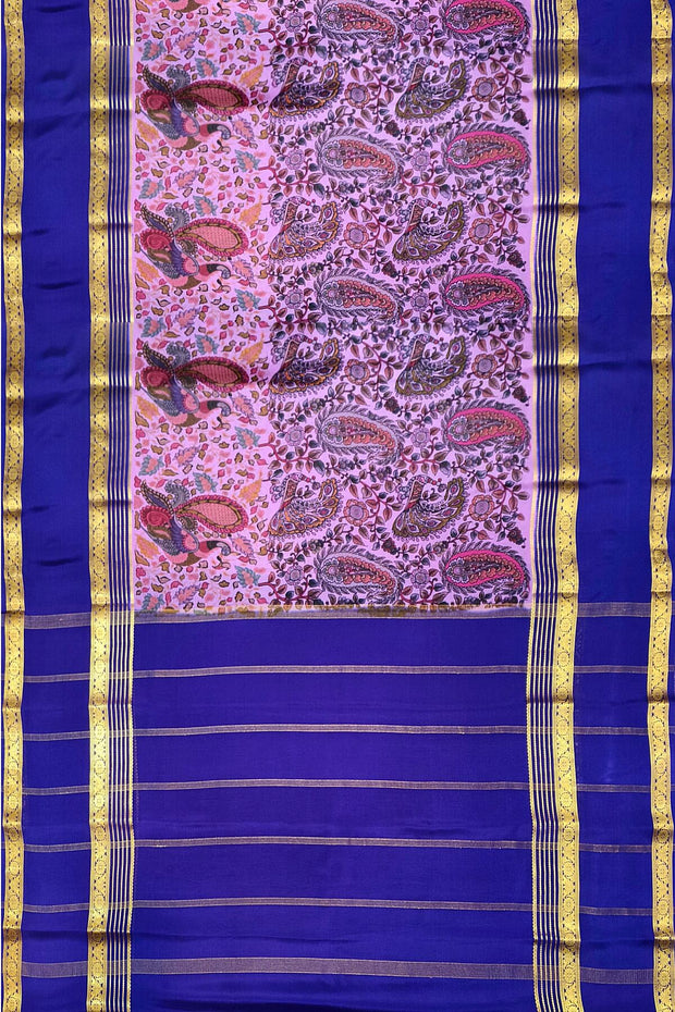 Printed Mysore crepe pure silk saree in  dark lavender with Bentex border