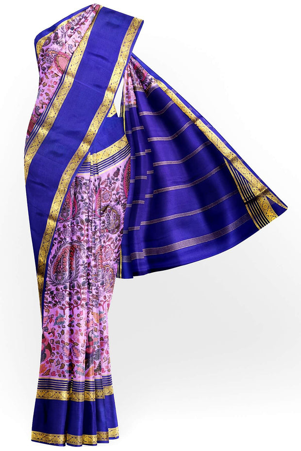 Printed Mysore crepe pure silk saree in  dark lavender with Bentex border