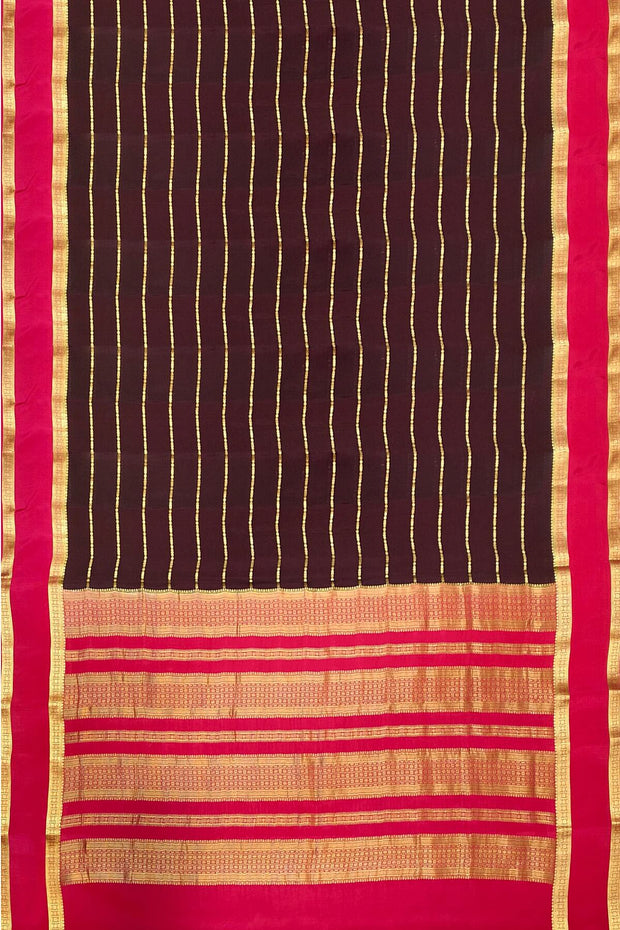 Mysore crepe pure silk saree in brown with zari stripes