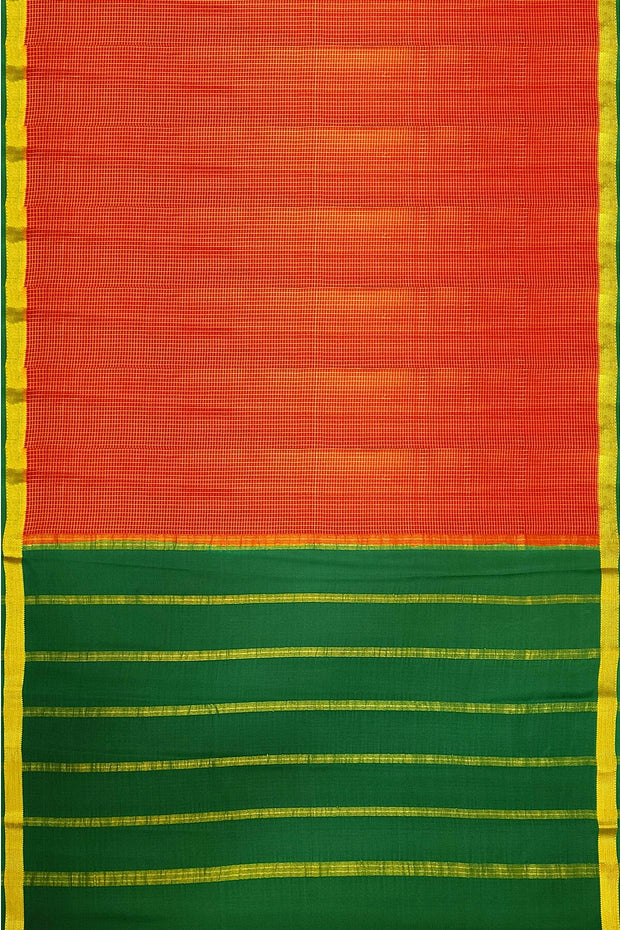 Mysore crepe pure silk saree in red  in binny checks