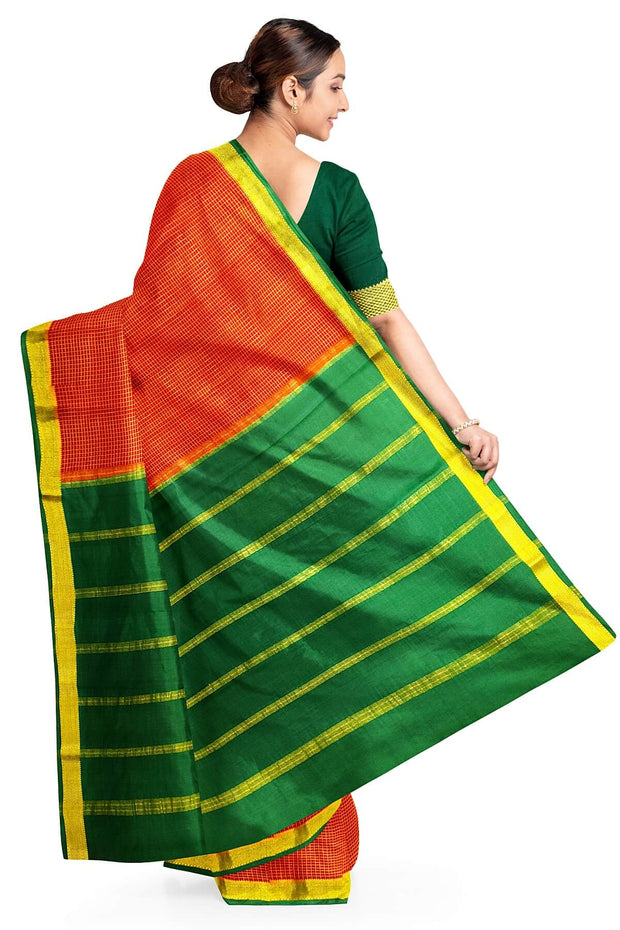 Mysore crepe pure silk saree in red  in binny checks