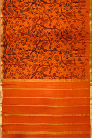 Printed Mysore crepe pure silk saree in burnt orange with 1 inch border