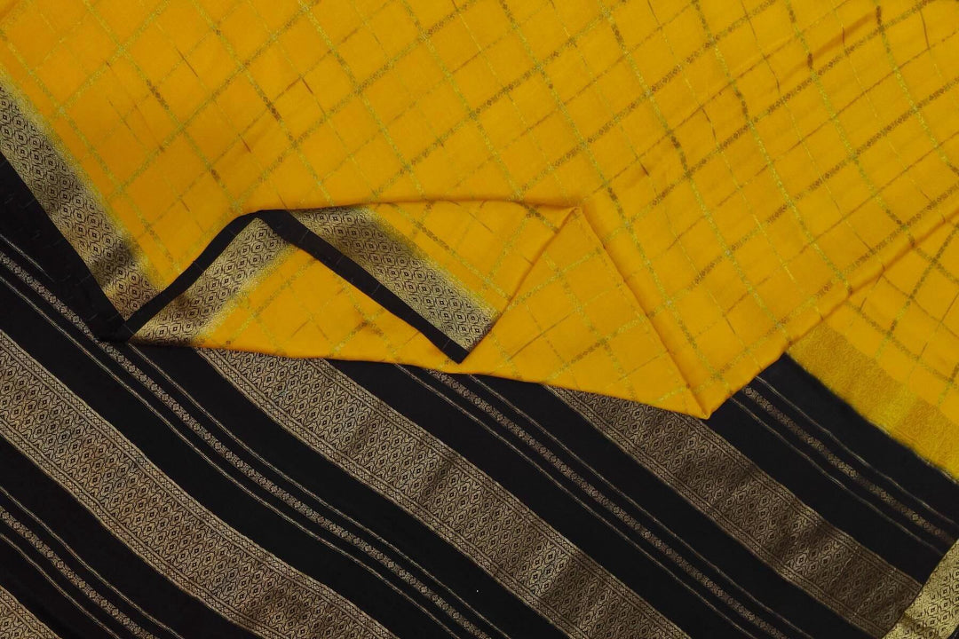 Mysore crepe pure silk saree in yellow in checks