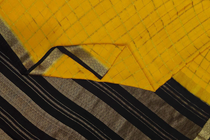 Mysore crepe pure silk saree in yellow in checks