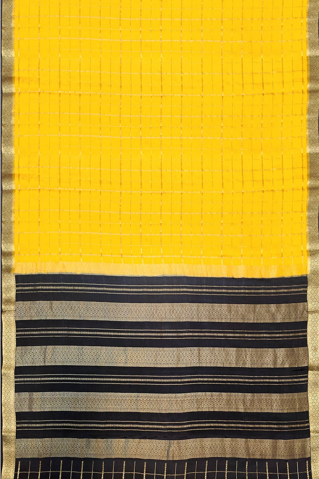 Mysore crepe pure silk saree in yellow in checks