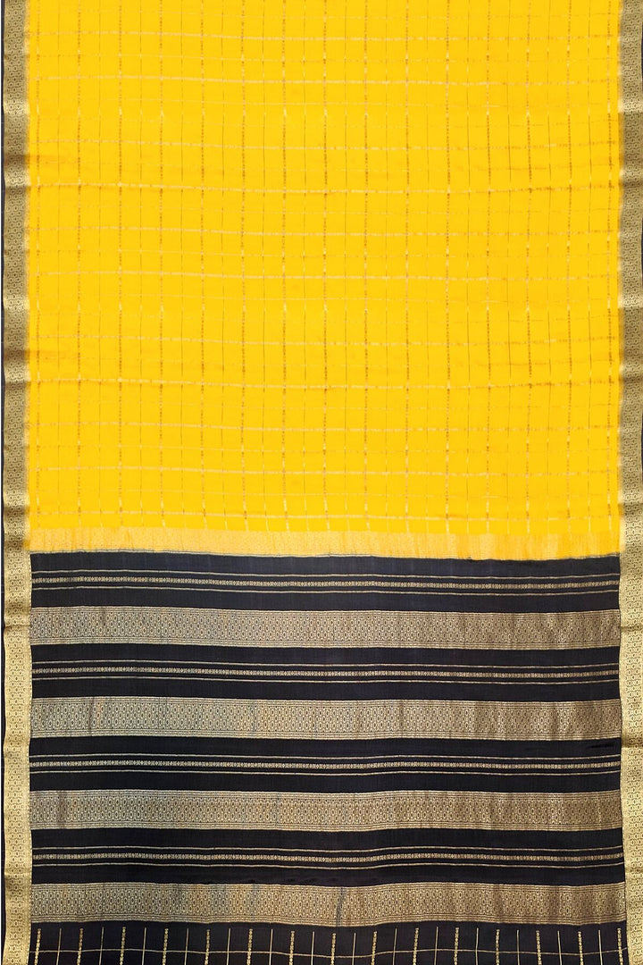 Mysore crepe pure silk saree in yellow in checks