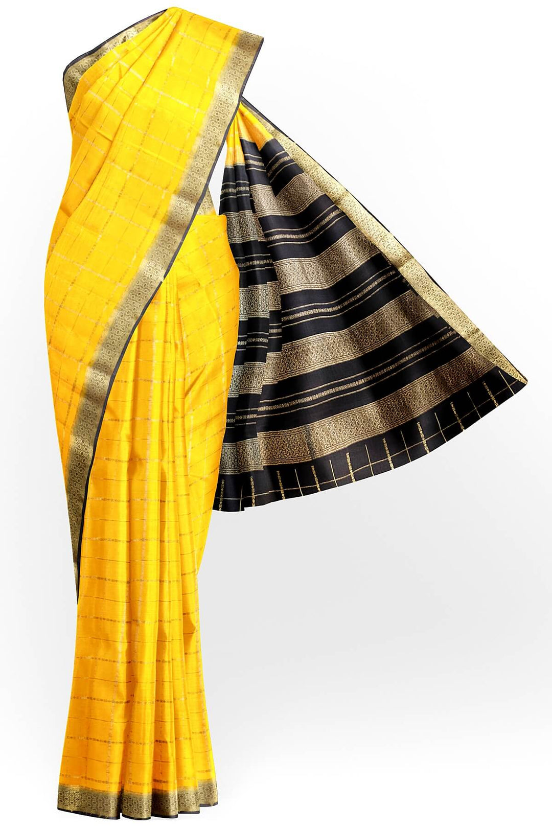 Mysore crepe pure silk saree in yellow in checks