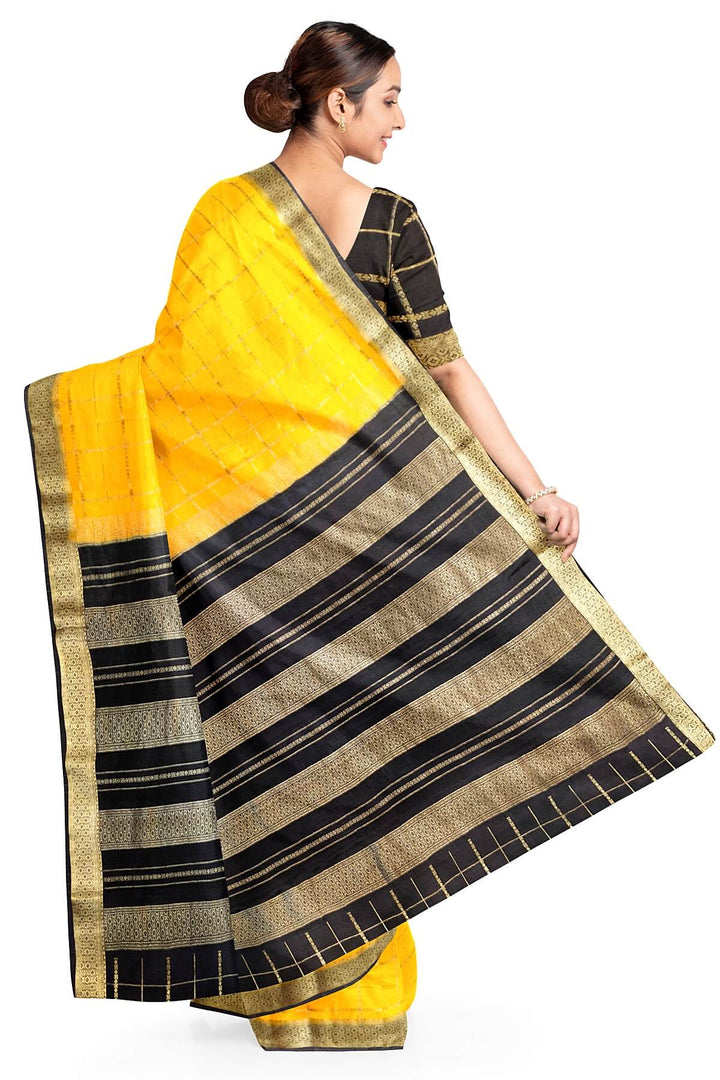 Mysore crepe pure silk saree in yellow in checks