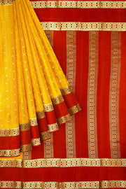 Mysore crepe pure silk saree in mustard with checks & buttis