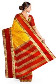 Mysore crepe pure silk saree in mustard with checks & buttis