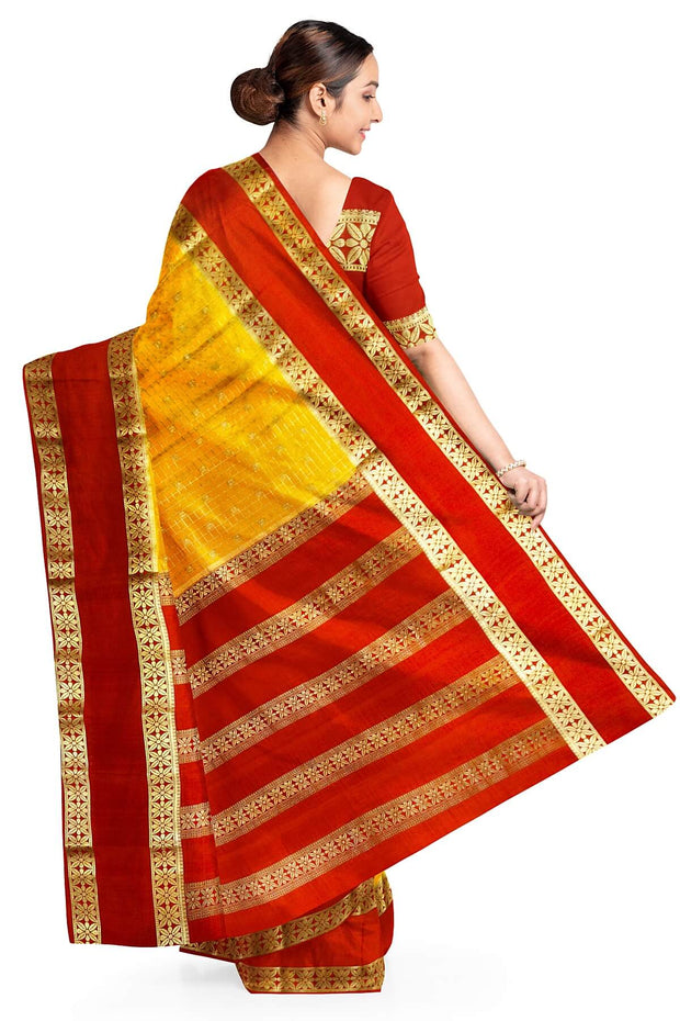 Mysore crepe pure silk saree in mustard with checks & buttis