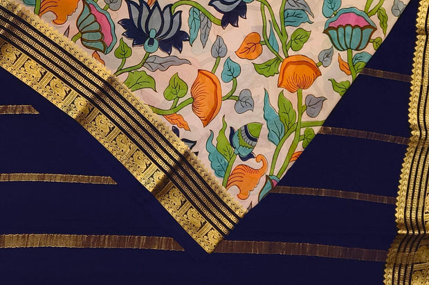 Printed Mysore crepe pure silk saree in off white