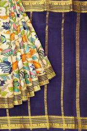 Printed Mysore crepe pure silk saree in off white
