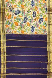 Printed Mysore crepe pure silk saree in off white