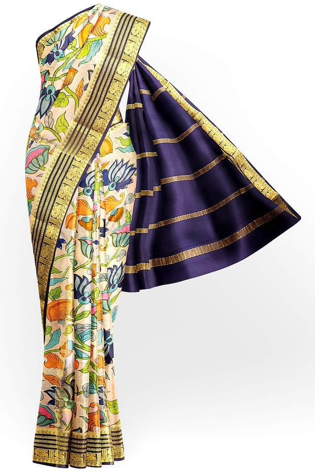 Printed Mysore crepe pure silk saree in off white