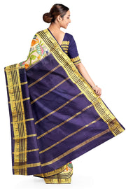 Printed Mysore crepe pure silk saree in off white