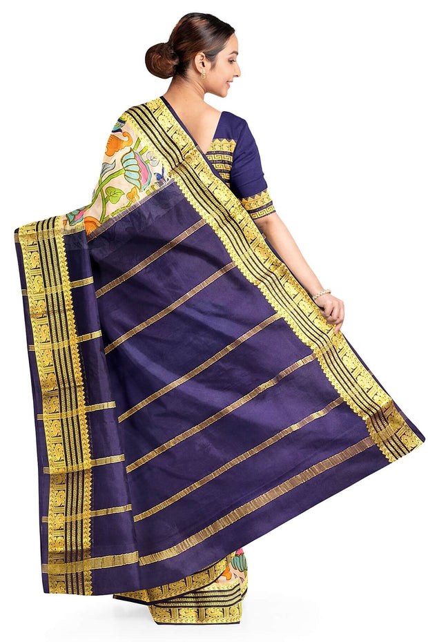 Printed Mysore crepe pure silk saree in off white