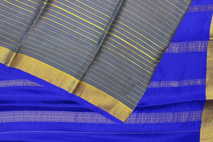 Mysore crepe pure silk saree in stripes  in grey