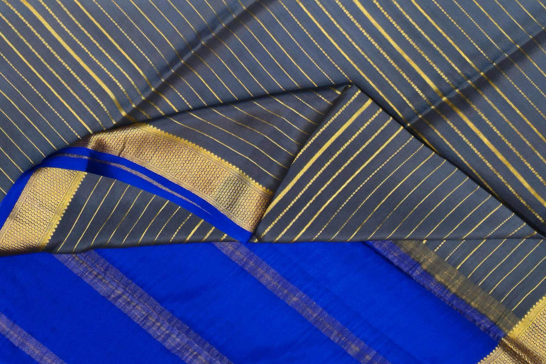 Mysore crepe pure silk saree in stripes  in grey