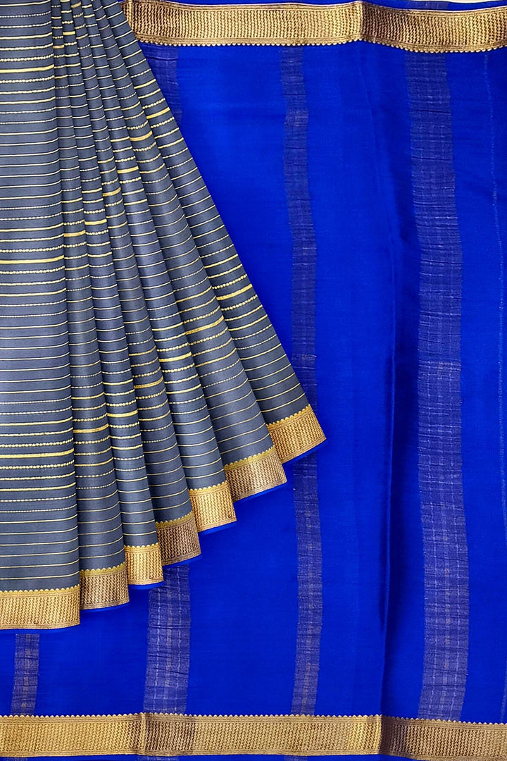 Mysore crepe pure silk saree in stripes  in grey