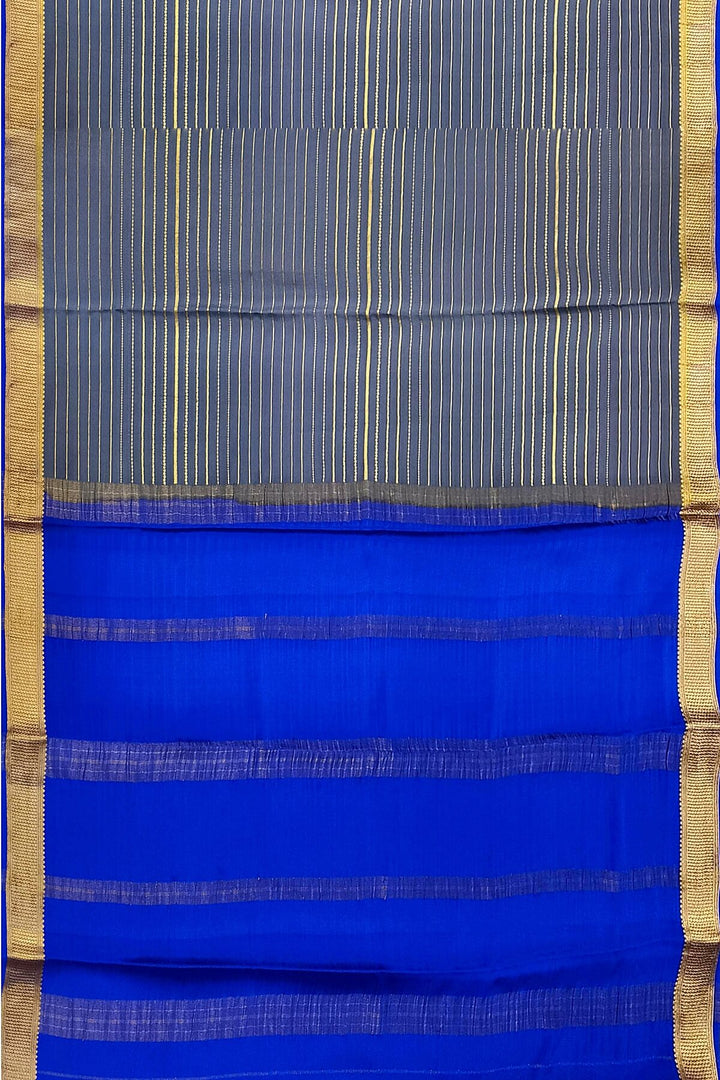 Mysore crepe pure silk saree in stripes  in grey
