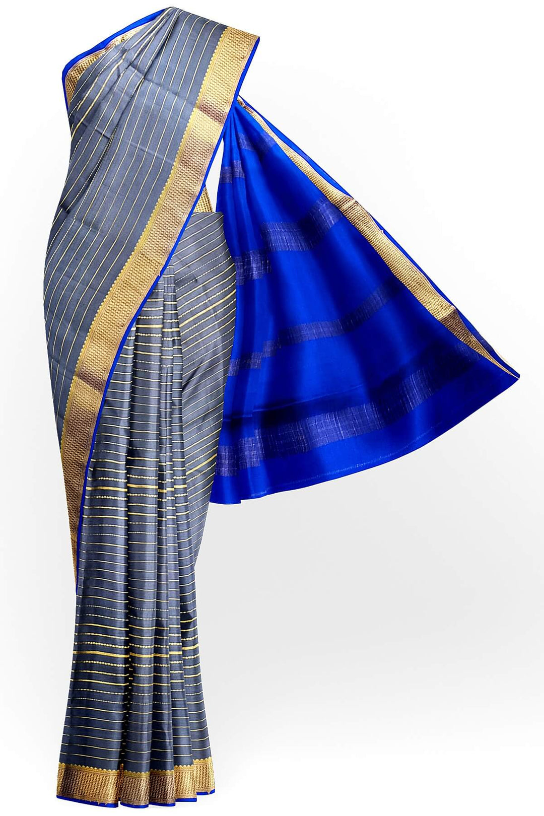 Mysore crepe pure silk saree in stripes  in grey